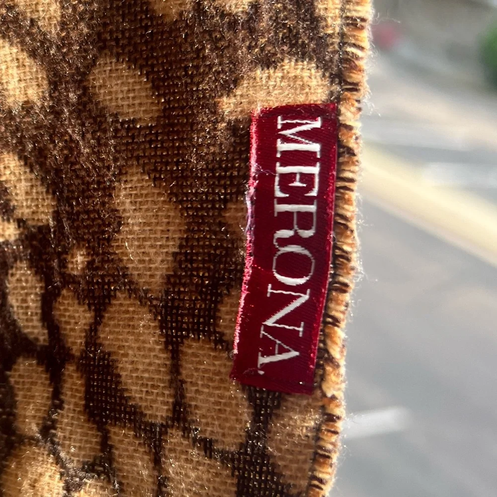 ✨🐆 Merona Brown Tan Animal Print Fringe Scarf 67” Long Soft Leopard Lightweight